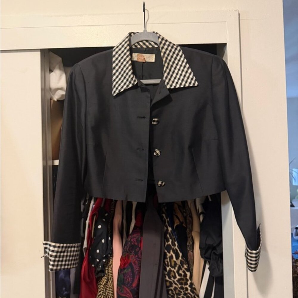 Vintage cropped blazer with gingham details
